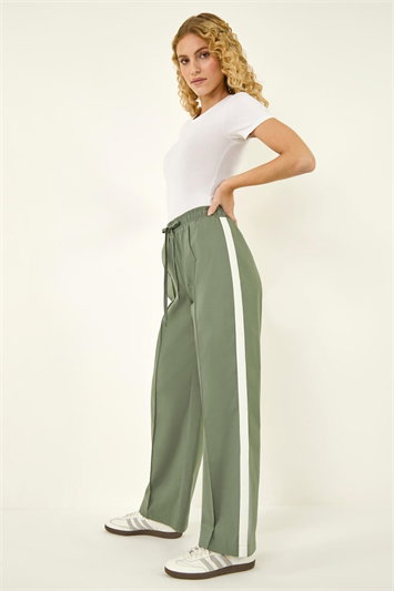 Green Tie Waist Bengaline Side Stripe Trouser