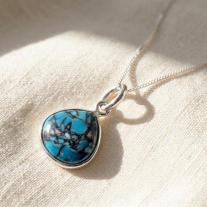 Metallic Turquoise December Birthstone Sterling Silver Necklace