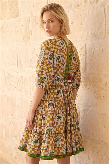 Palm Check Print Boho Dress 14907496