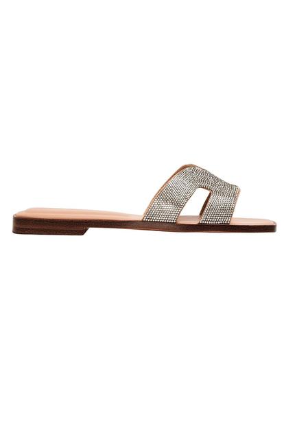 Cream Diamante Flat Sandals