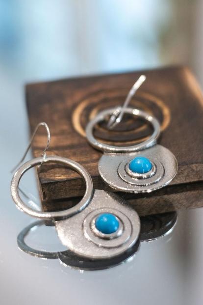 Blue The Colourful Aura Retro Hollow Circle Turquoise Drop Earring