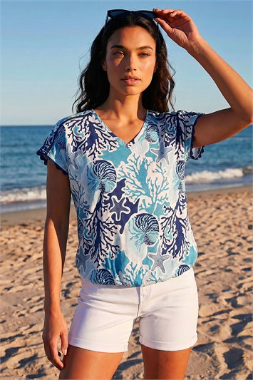 Marine Print Ric Rac Trim Top 19511609