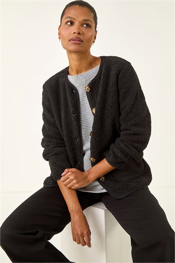 Black Fleece Front Pocket Jacket