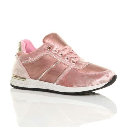 Pink Lace Up Diamante Trainers