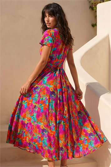 Floral Ruched Waist Midi Dress 14499032