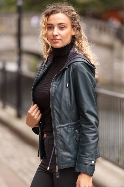 'Anne' Leather Jacket with Adjustable Waist String M000058390