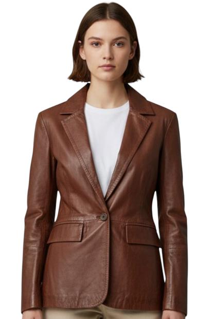Black Womens Leather Blazer Jacket-Chongqing