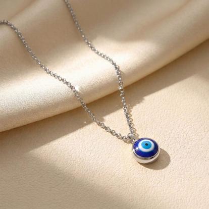 Turkish Evil Eye Sterling Silver Pendant Charm Necklace M000027521