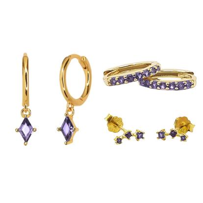 Metallic Amethyst February Birthstone Earrings Gift Set For Her