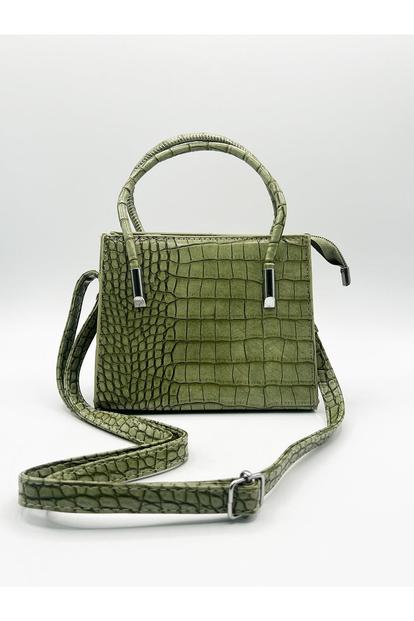 Green Mini Croc Crossbody Bag In Sage