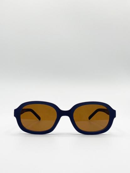 Blue Retro Style Oval Plastic Frame Sunglasses