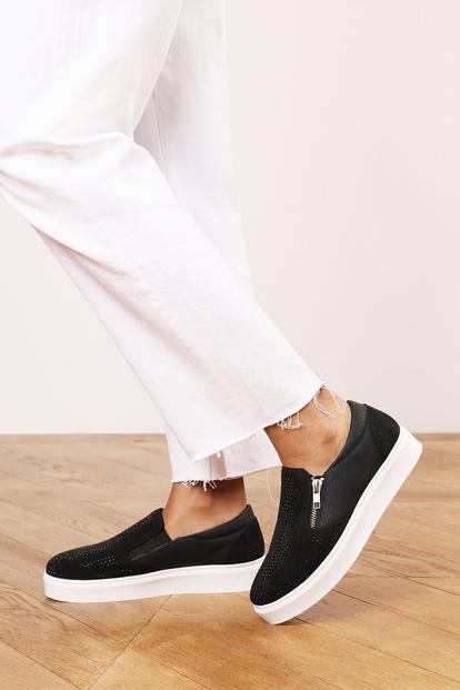 Black 'Galia' Zip Detail Trainer With Diamante Toe