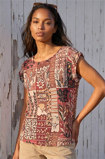 Cream Patchwork Print Shell Top