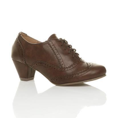 Black Mid Heel Brogue Ankle Boots Shoe Boots