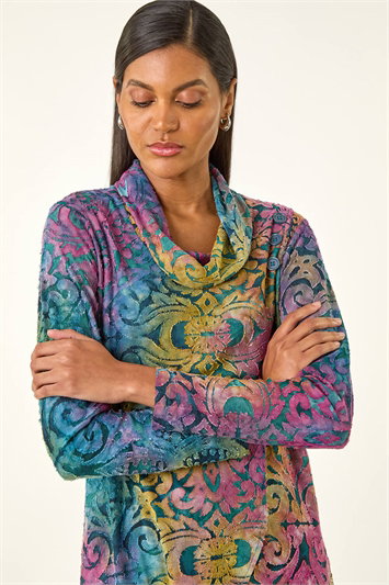 Blue Textured Burnout Print Top