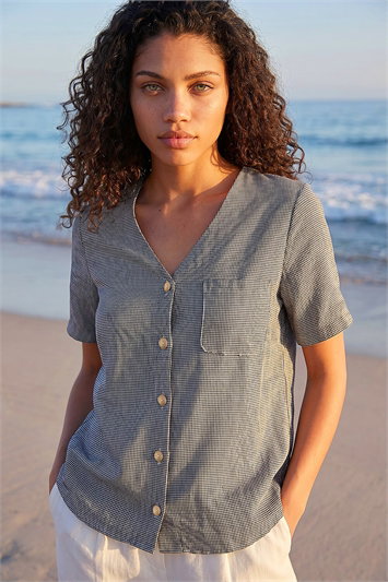 Petite Gingham Buttoned Top 10236960
