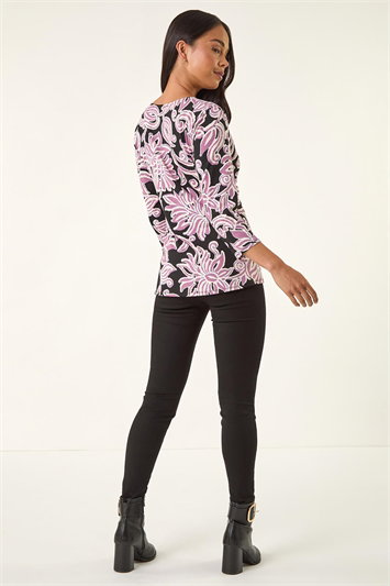 Petite Abstract Print Knot Front Top 19460508