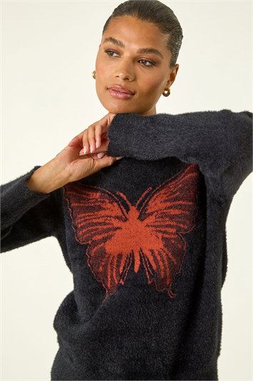 Black Butterfly Crew Neck Knit Jumper
