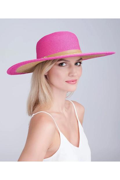 Pink Kacie - Wide Brim Straw Hat - Hot Pink