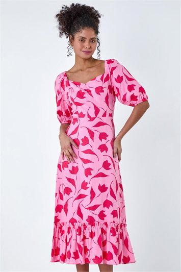 Dusk Floral Chiffon Frill Hem Midi Dress 14247772
