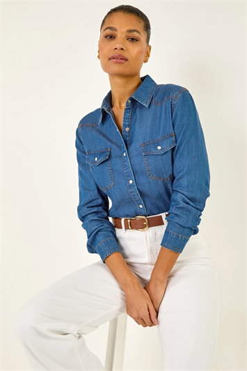 Blue Denim Front Pocket Shirt