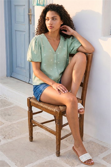 Petite Embroidered V-Neck Top 10231634