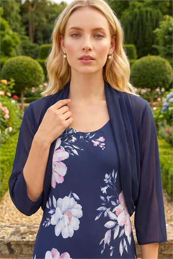 Blue Ruched Hem Chiffon Bolero