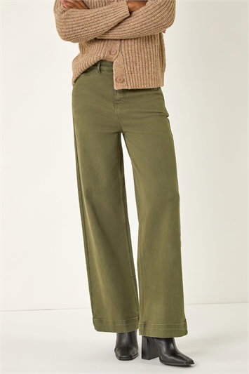 Green Cotton Blend Wide Leg Stretch Jeans