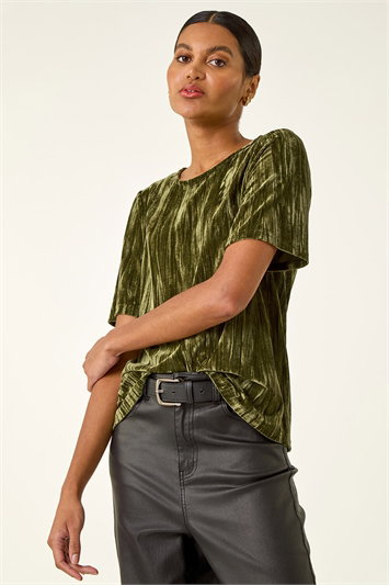 Green Pleated Velvet Stretch Top