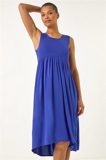 Blue Ribbed Stretch Midi Dress