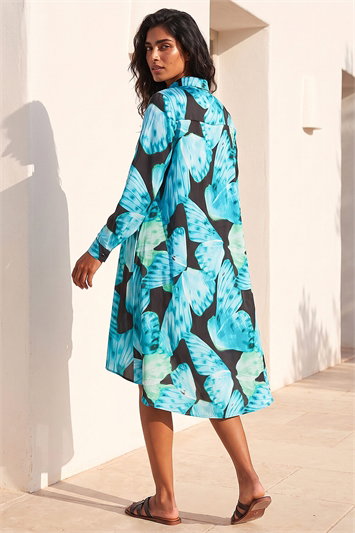 Abstract Print High Low Shirt Dress 14798309