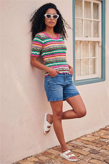 Wave Print Knitted Cotton Top 16112372
