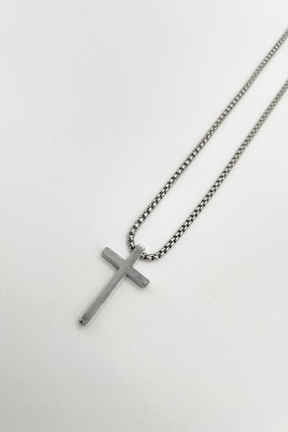 Black Cross Pendant Necklace In Silver
