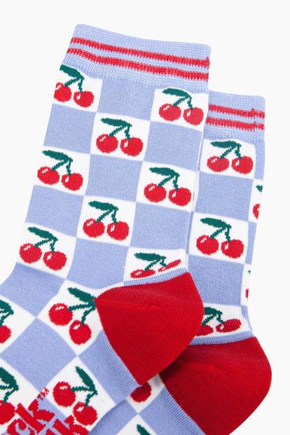 Cherry Checkerboard Bamboo Socks in Blue M000035396