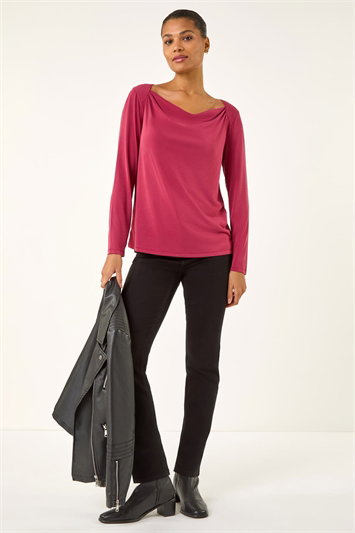 Red Cowl Neck Premium Stretch Top