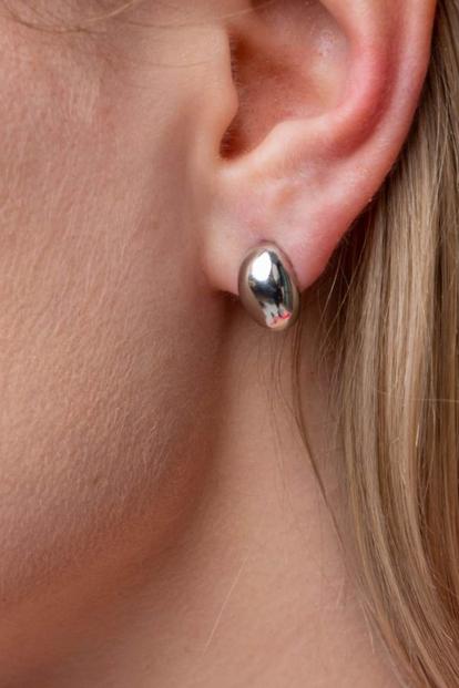 Metallic Oval Geometric Stud Earrings, Silver Or Gold