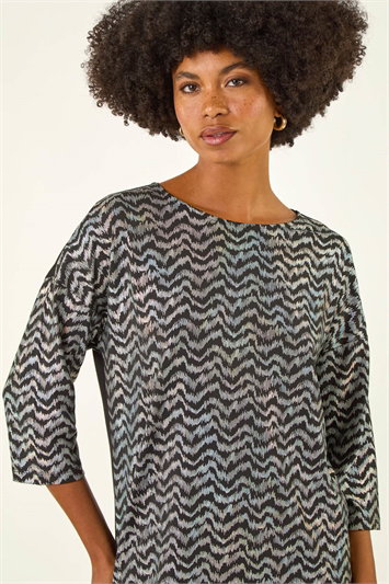 Metallic Metallic Print Stretch Top