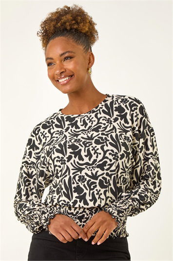 Black Abstract Print Stretch Top