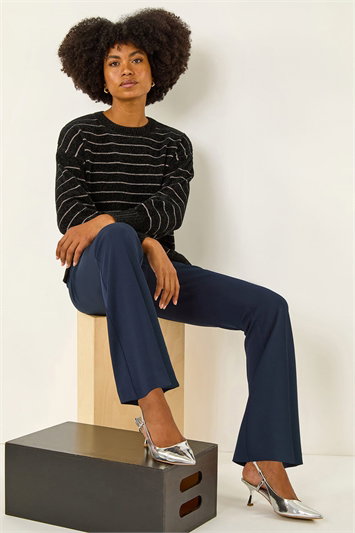 Blue Bootcut Leg Stretch Trousers