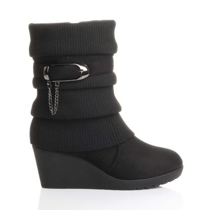 Black Mid Wedge Heel Slouch Ankle Boots