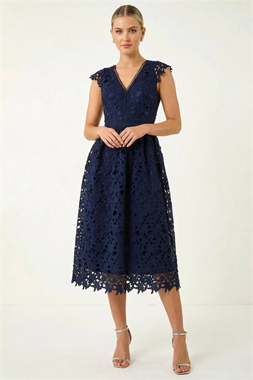 Blue Premium Crochet Lace Midi Dress