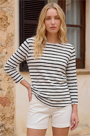 Black Stripe Print Stretch Top