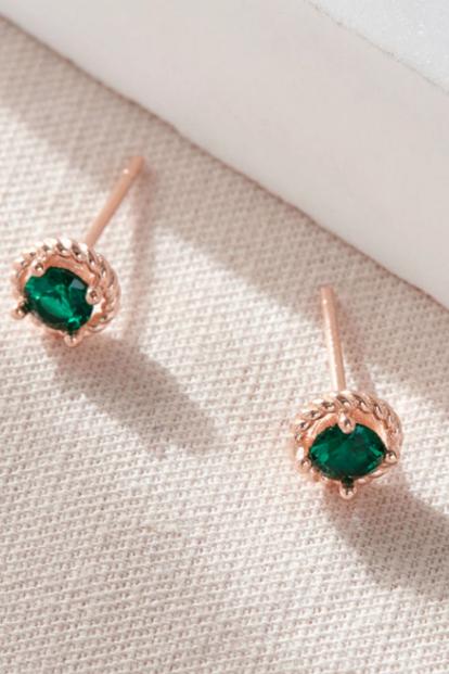 Green Rose Gold Round Emerald Green Cz Studs