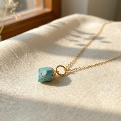 Metallic Raw Turquoise December Birthstone Gold Plated Necklace