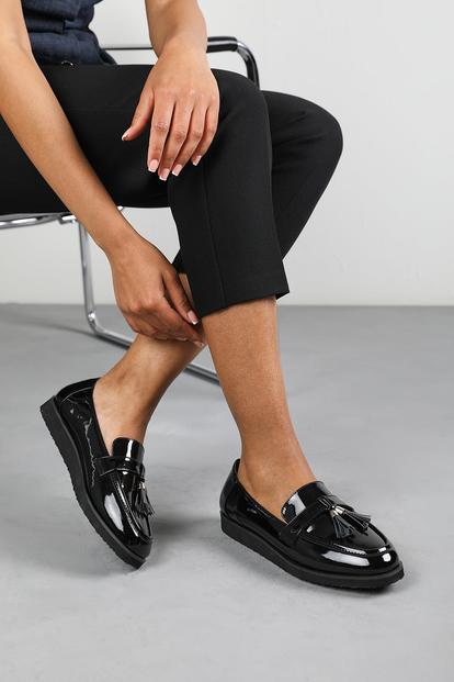 Black 'Lucy' Tasselled Slip On School Loafer