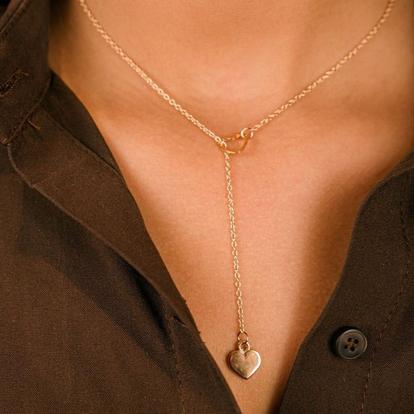 Metallic Two Heart Charm Cross Solid Heart Drop Interlock Y Shape Lariat Necklace