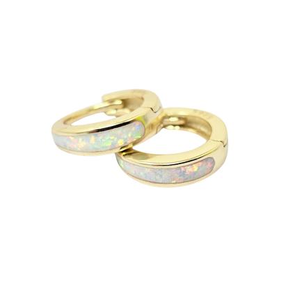 Metallic White Opal Tapered Gold Plated Huggie Hoop Earrings