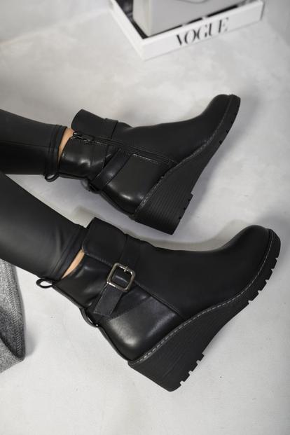 Black Isabel Side Zip Low Wedge Chelsea Ankle Boots
