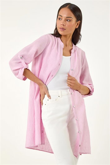 Pink Petite Cotton Front Button Overshirt