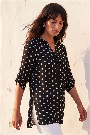 Spot Print Longline Buttoned Blouse 10217108